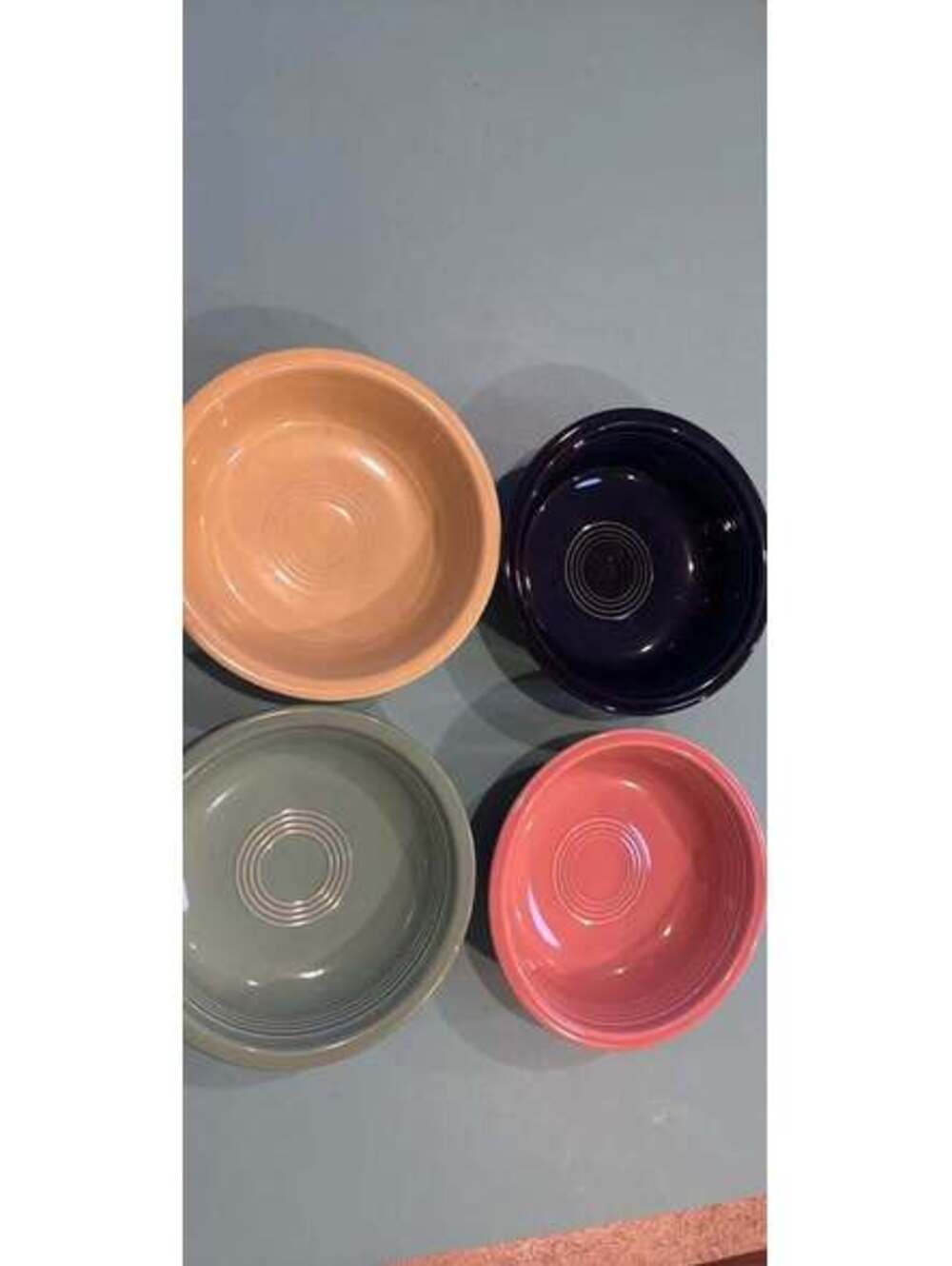 Set of 4 Vintage Fiesta Ceramic Bowls in Pink, Blue, Green, and Beige